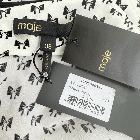 NWT Maje Bow-Print Playsuit Romper Size 38 US M White Black Coquette Retro $375 - Picture 9 of 16